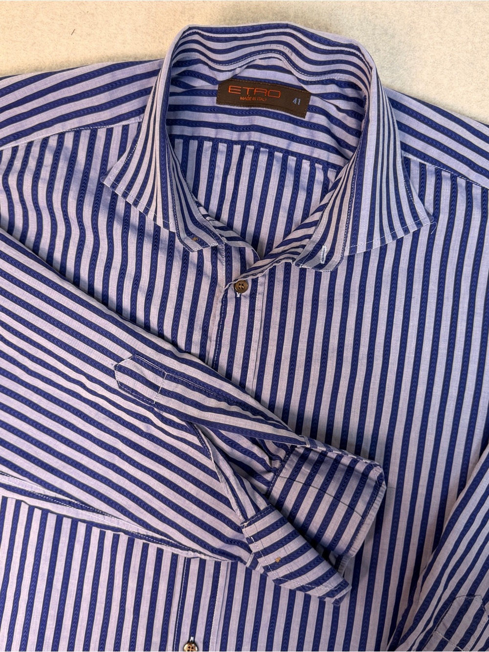 Etro Blue and White Vertical Stripe Dress Shirt